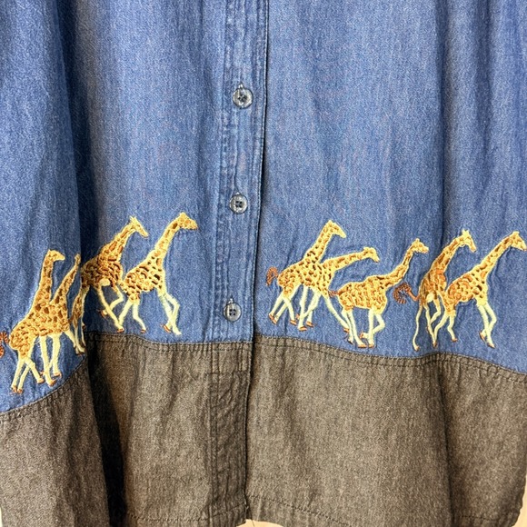 Mir‎ Max Womens 2X Denim Giraffe Shirt Boho Western Artsy Embroidery Lagenlook - Picture 5 of 6